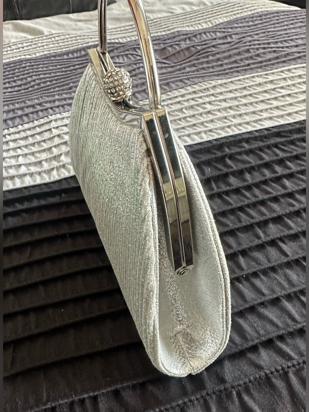 Silver Evening Handbag with Top Handle - Picture 3 of 5